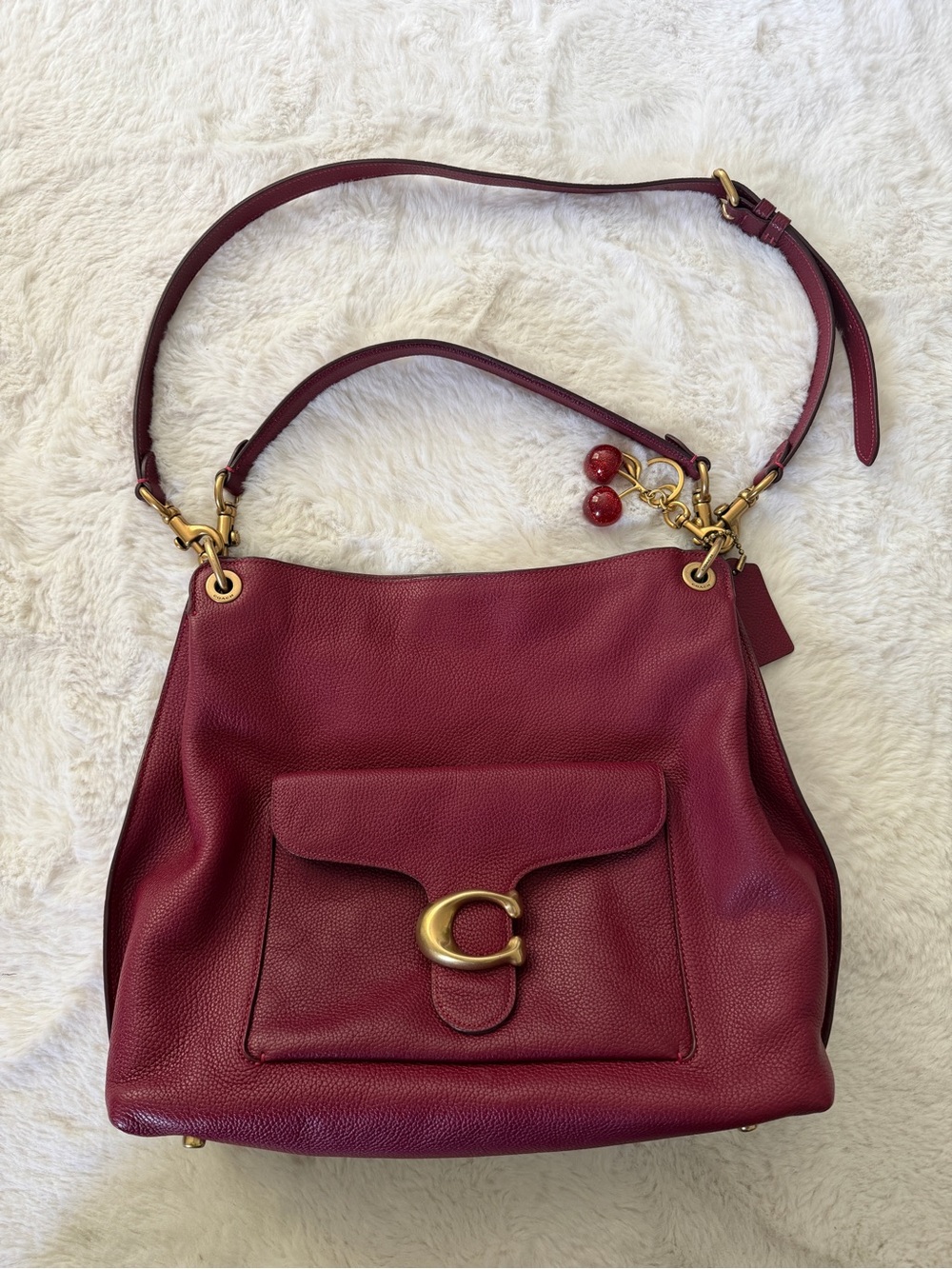 Coach Pebbled Leather Shoulder Bag in Deep Red with Gold Hardware